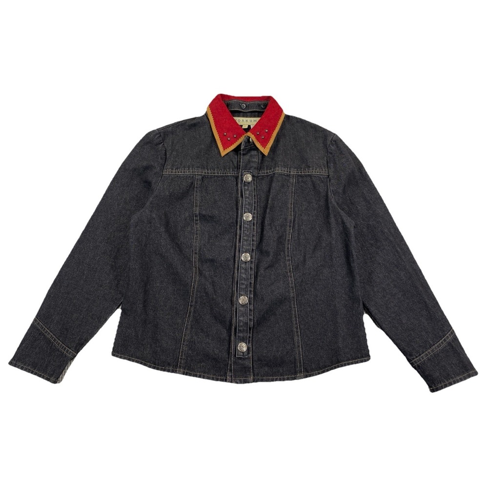 Double D Ranch Yoakum Women's Medium Black Denim Jacket Beaded Collar